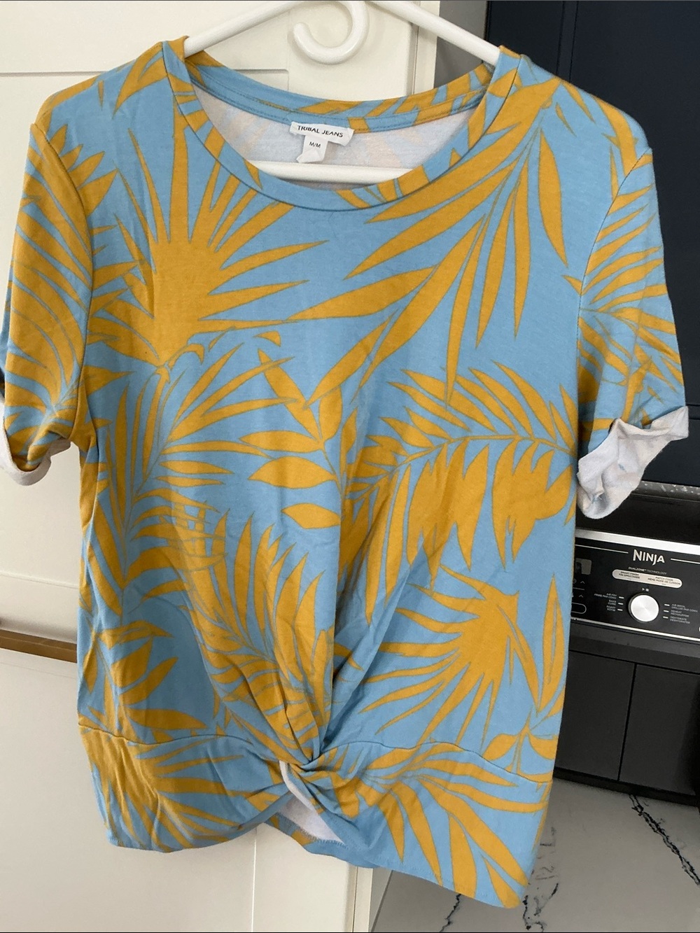 Tribal Blue and yellowPalm Leaf  medium